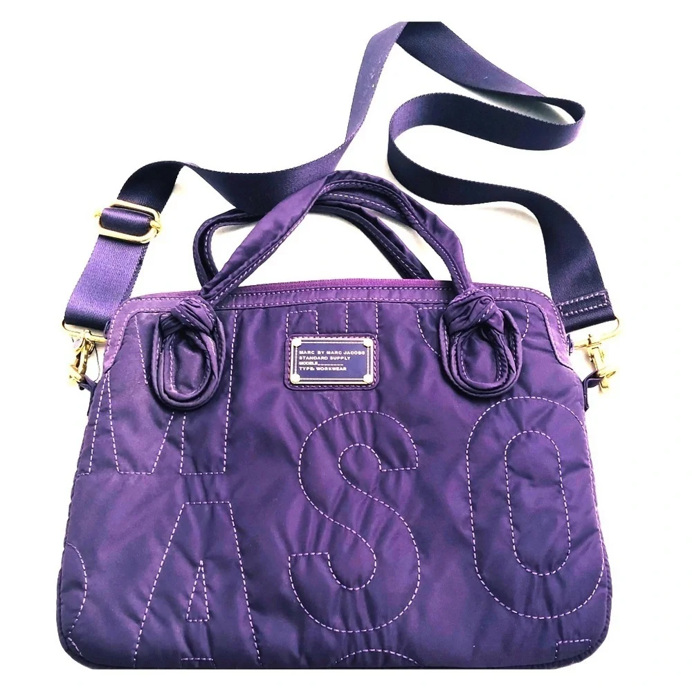 Marc by Marc Jacobs purple laptop tablet bag with adjustable removable strap